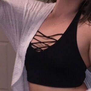 Express Lace Up Sexy Criss Cross Black Halter Crop Top